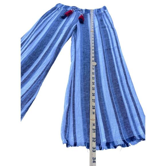 Indigo Rein Striped Wide Leg Linen Blend Pull On Pants with Tassel Tie - Small - Picture 8 of 11